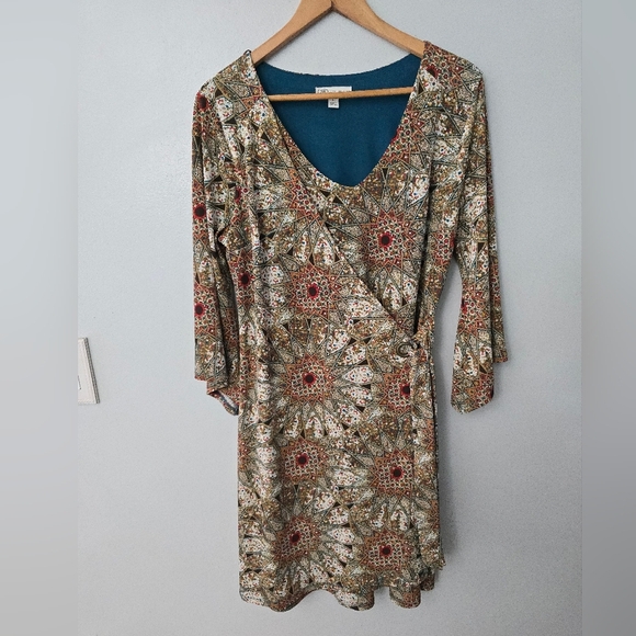 Cato Dresses & Skirts - Womens Dress Large Fairy Floral Midi Boho Coquette Feminine Faux Wrap Dress Cato